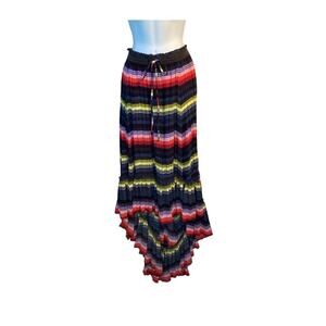 Free People Crinkle Pleat Striped High Low Multi Colored Maxi Skirt Size L